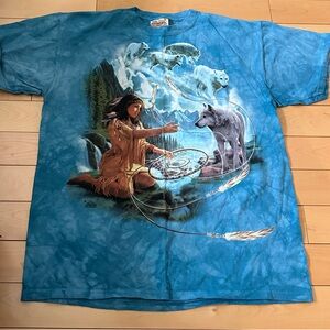 Vintage The Mountain Tie Dye Indian Maiden T Shirt Wolves Dreamcatcher L